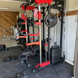 Smith Machine 200 | Adjustable Bench | 245lb Cast Iron Olympic Weights | 7ft Olympic Bar | Fitness | Gym Equipment | FREE DELIVERY/INSTALLATION 🚚 🛠️