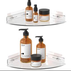 Bathroom Acrylic Corner Shower Shelf 2 Pack Adhesive Wall Mount, clear Corner Shelf - No Drilling