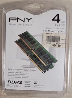 SEALED PNY 4 G. 2X2G DUSL CHANNEL PC MEMORY KIT DDR2 PC2 5300