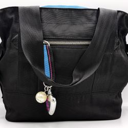 Juicy Couture Vintage Y2K Black & Blue Handbag Small Duffle Tote Zipper Bag