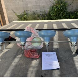 Hampton Bay Elmcroft 38 in. 4-Light Brushed Nickel Farmhouse Vanity with Slate Blue Metal Shades