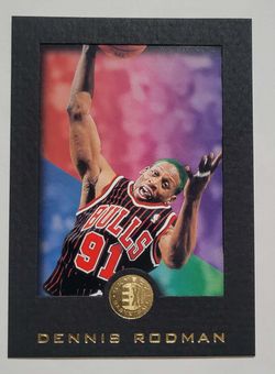 Dennis Rodman basketball card featuring the Chicago Bulls.