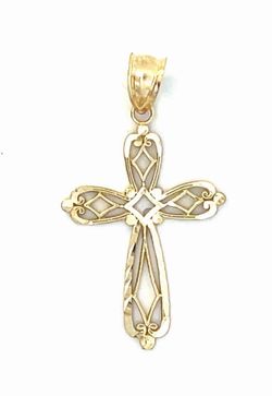 Woman’s Ladies 10k Yellow Gold 1.5” Inch Filigree Cross Pendant for Necklace GP3115345