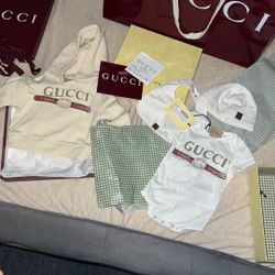 New Born Gucci hoodie Onesie Hat And Bi B a bib Set