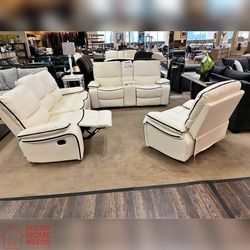 3PC White and Black Power recliner sofa set
