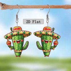 Adorable cactus earrings with sombreros