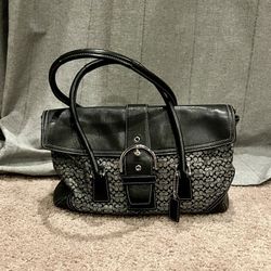 EXCELLENT CONDITION Vintage Coach Hobo Black Leather/Canvas K35-6388 Purse w Coach Bag