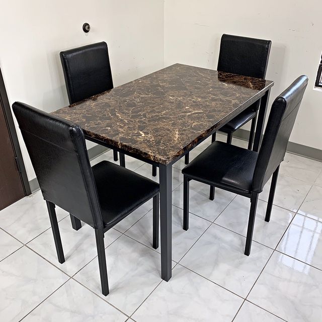 New $260 Faux Marble Dining Set for Small Spaces Kitchen Home Furniture (Table 48x30x30”, Chair 17x16x38”) 