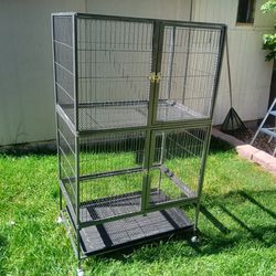 Metal Animal Bird Cage On Wheels 21" X 31" X 54" Tall