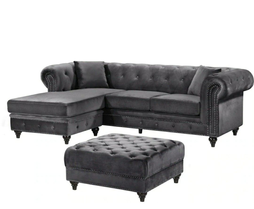 Sabrina Grey Velvet 2pc. Reversible Sectional