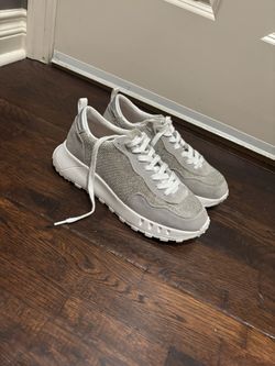  Aqua College Women's Luster Lace-Up Low-Top Sneaker in light grey suede with rhinestone accents. 