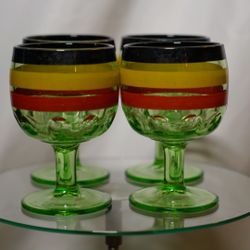 Vintage Set Of 4 Green Goblets - Glow Under Black Light - Possibly Uranium Glass - $79 OBO - Pick up in North Hollywood today!