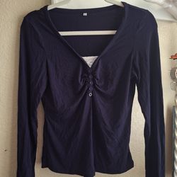 Dark Blue Lace Long Sleeve Top - Large 💌