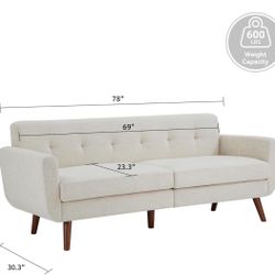 78" W Linen Sofa Couch, Mid Century Modern Decor Loveseat Couches for Living Room, Button Tufted Upholstered Small Couch for Bedroom, Solid, and Easy 