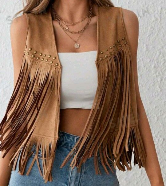 New Fringe Vest Western Rodeo Style Fits Large 