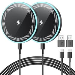 Wireless Charger 2Pack 6FT Samsung Magnetic Wireless Charger Fast Charging Pad with USB-C/A Ports for Samsung Galaxy S25 Ultra/S24 FE/S23 Ultra/S22/S2