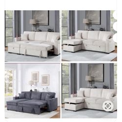 $380 . 2-P Convertible Sectional  Sleeper Sofa W/ Cupholder Sofa Storage & USB Ports  89”x 59”X36”H