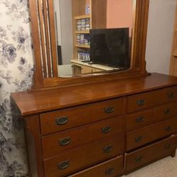 Bassett furniture real wood dresser with full length mirror