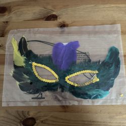 Decorative Mardi Gras Eye Mask Ribbon Feathers Green Party
