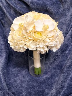 12” Faux Ivory White Rose Orchid Hydrangea Bridal Bouquet Flowers