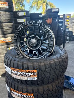 TG #4 RINES ASLAN 6X139 17'S OFFSET +18 a black ➖ with 4 new tires 265/70/17 ARROYO RT INSTALLED AND BALANCED
