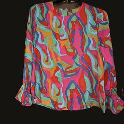 Brand New Size (Medium) Multi-Color Blouse with Ruffle Sleeves