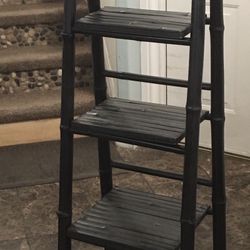 Display Shelf Tiered, Vintage Bamboo Folding Ladder Style 69” Tall Wood Shelf 