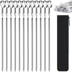 12 pc Set 12 inches Reusable Stainless Steel BBQ Grilling Skewer