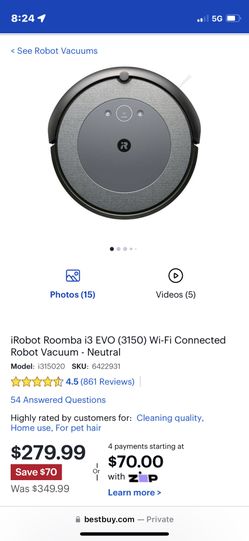 iRobot Roomba i3 (3150) Wi-Fi Connected Robot Vacuum Vacuum - Wi
