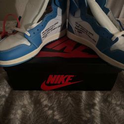 Nike Air Jordan 1 Retro High Off-White "University Blue" sneaker.