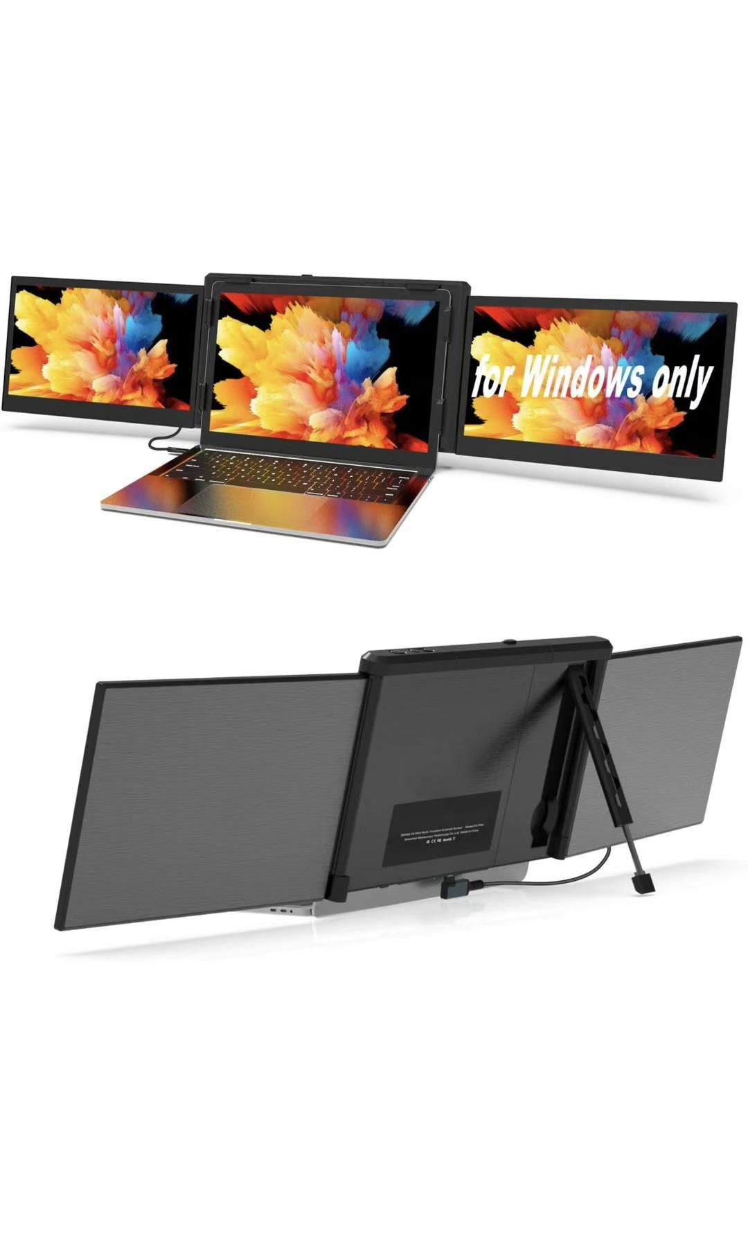 Triple Portable Monitor for Laptop Screen Extender Dual Monitor 12 Inch FHD 1080P Tri Screen Display One Type-C Connect Plug and Play No Driver 