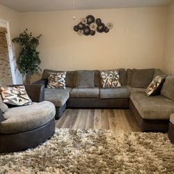 Beige & Expresso 3 Piece Sectional
