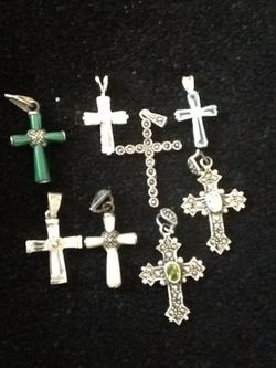 8 Silver Cross necklace charms