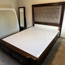 Queen Sized Upholstered Headboard Bed Frame