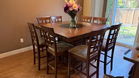Counter Height Dining Table Set with 8 Chairs, Lazy Susan & Storage