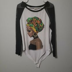 Women's 2XL African Beauty Printed Sheer Arm Bodysuit 