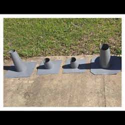 Lot of 4 Galvanized Steel Roof Boot Flashings - 3" & 4" - NOS