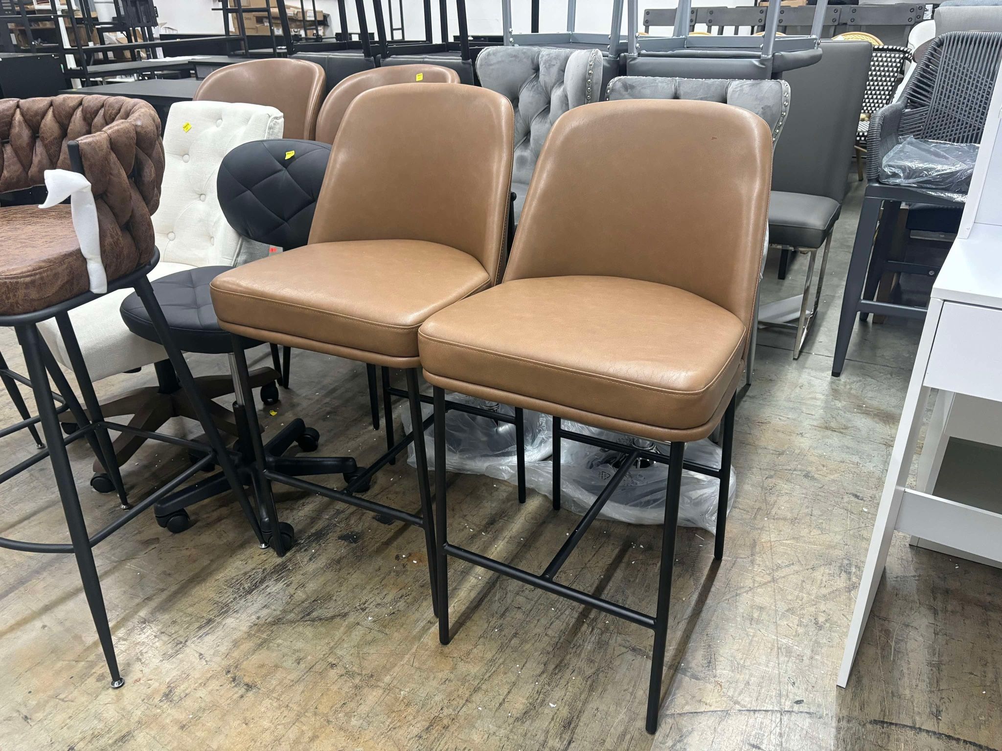 CHITA Modern Counter Height Bar Stool Set of 2, 27 inch Counter Stool with Back & Metal Legs, Faux Leather in Saddle Brown