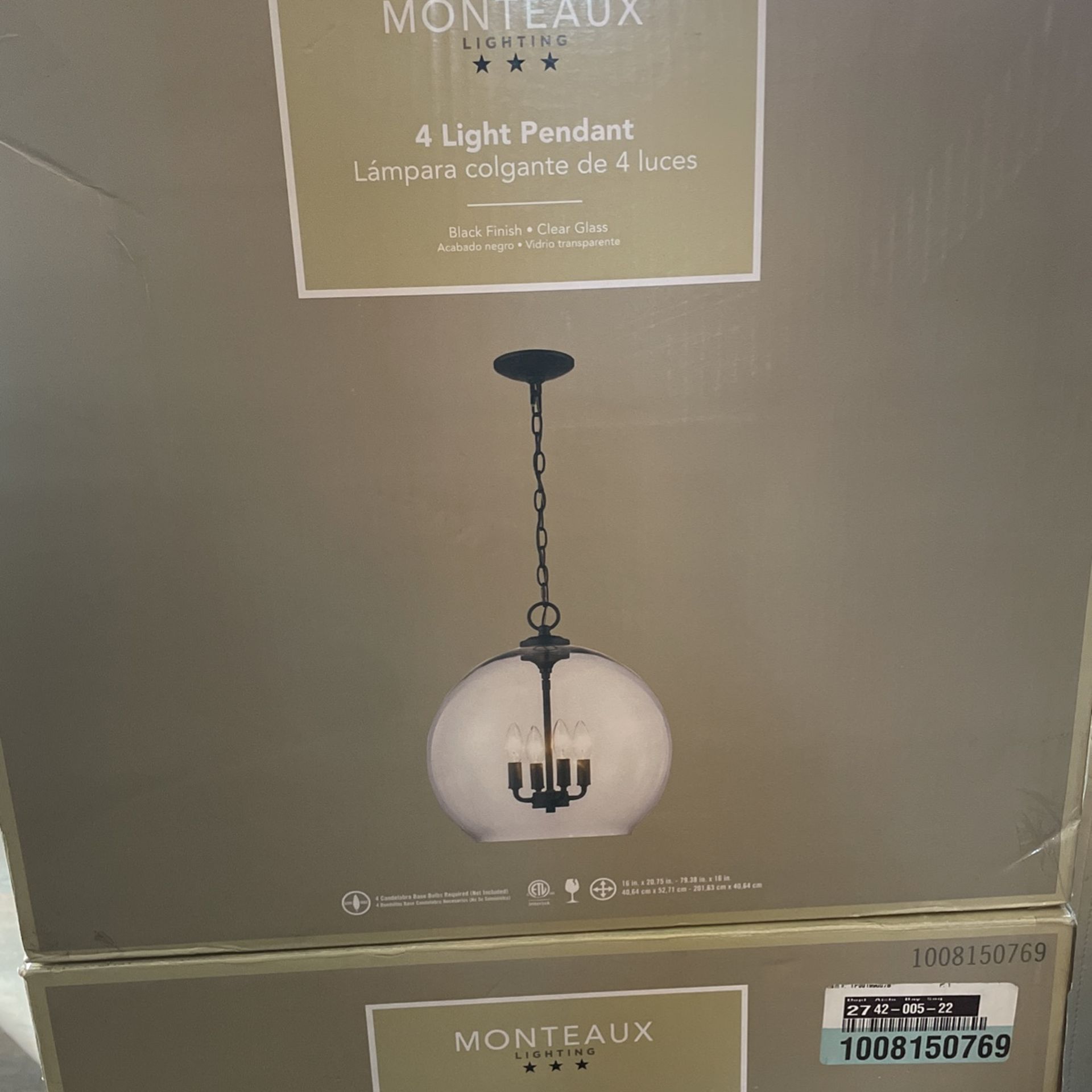 NEW Monteaux 4 Black Pendant light Clear Glass