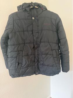 Boy Dark Gray Calvin Klein Jeans puffer jacket with a hood.  Pre owned size 7