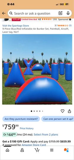 Air bunker set for paintball lazer tag etc