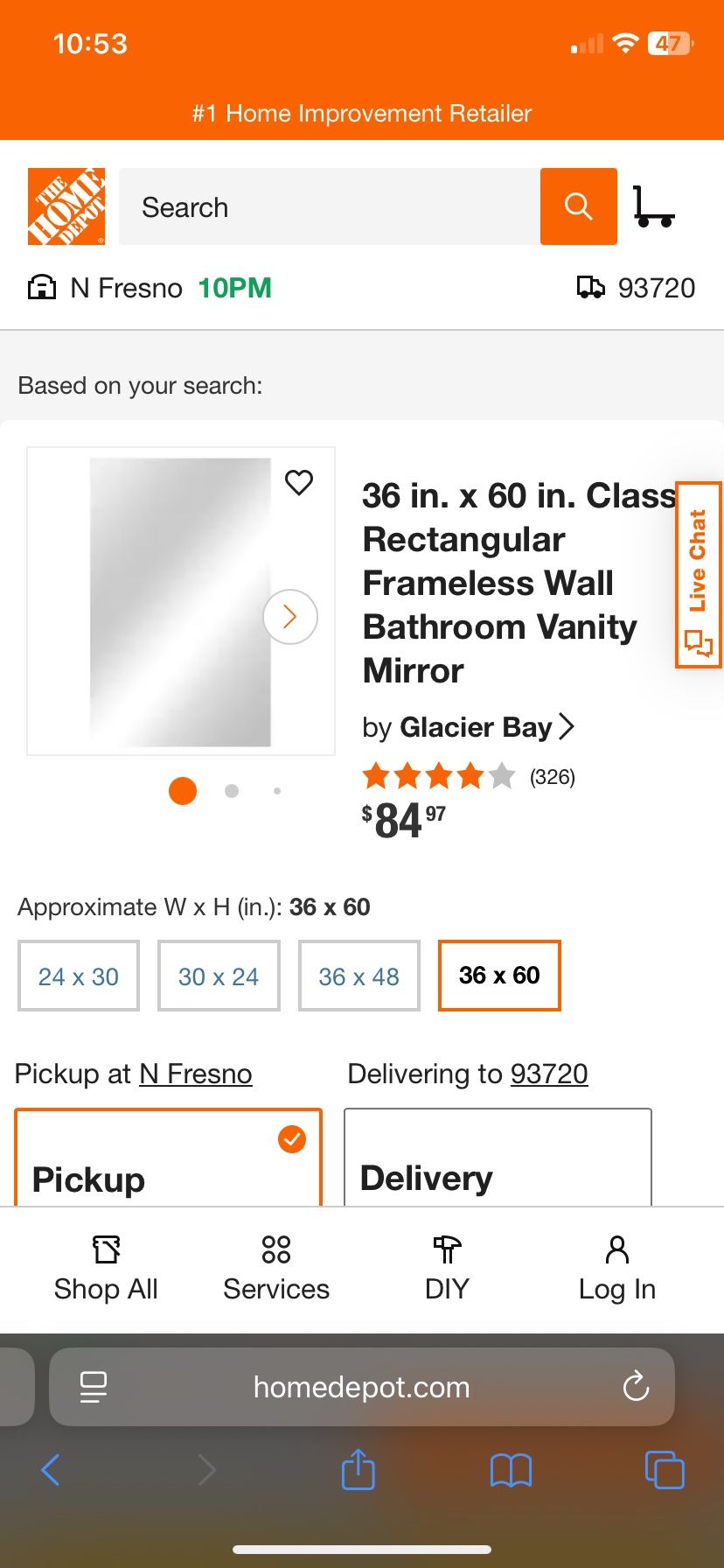 3ft x 5ft New Mirror