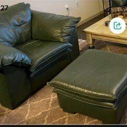 Green Leather Thomasville Couch Set