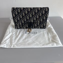 Christian Dior Saddle Chain Clutch Oblique Canvas Bag
