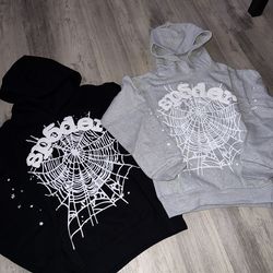 Sp5der hoodie Black, and white white logo S