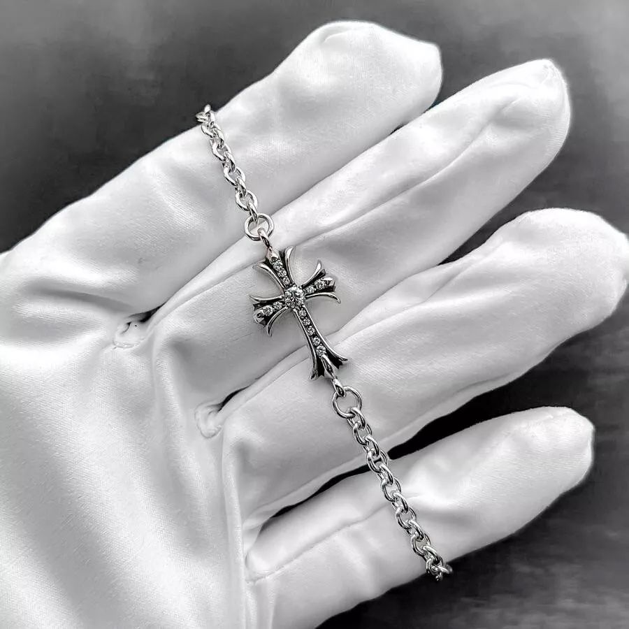 CHROME HEARTS Tiny CH Cross NE Chain Bracelet 8inch After Pave Diamond #899