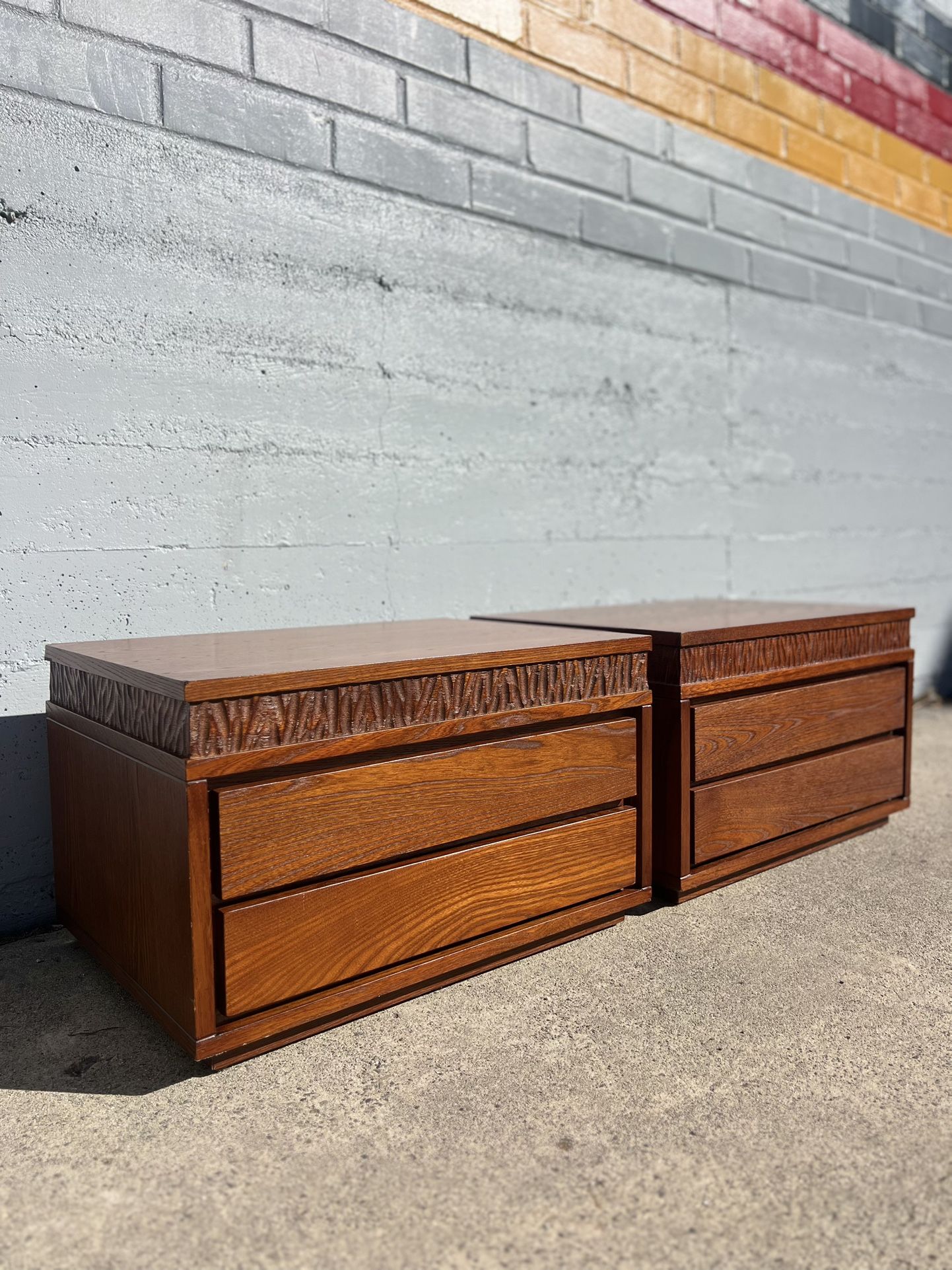 Vintage Mid-Century Modern Nightstand and Mirror Set