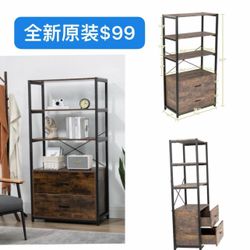 Industrial 4-Tier Bookshelf with Drawers $99! 