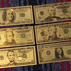 Six Piece Gold Fake Bank Notes For Decoration Use