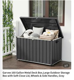 160 Gallon Metal Outdoor Deck Box Gray